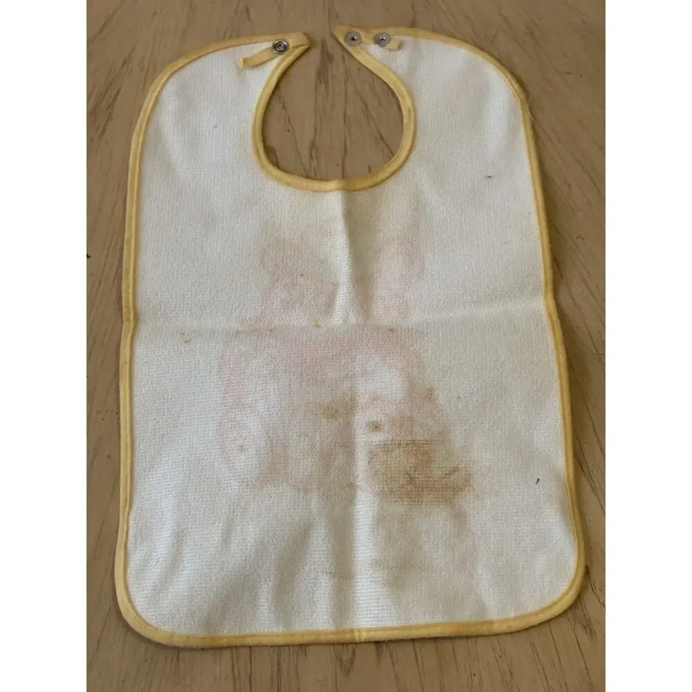 VTG Gerber Bear Toddler Plastic Snap On Vinyl Bib W/Crumb Catcher Pocket 60s 70s